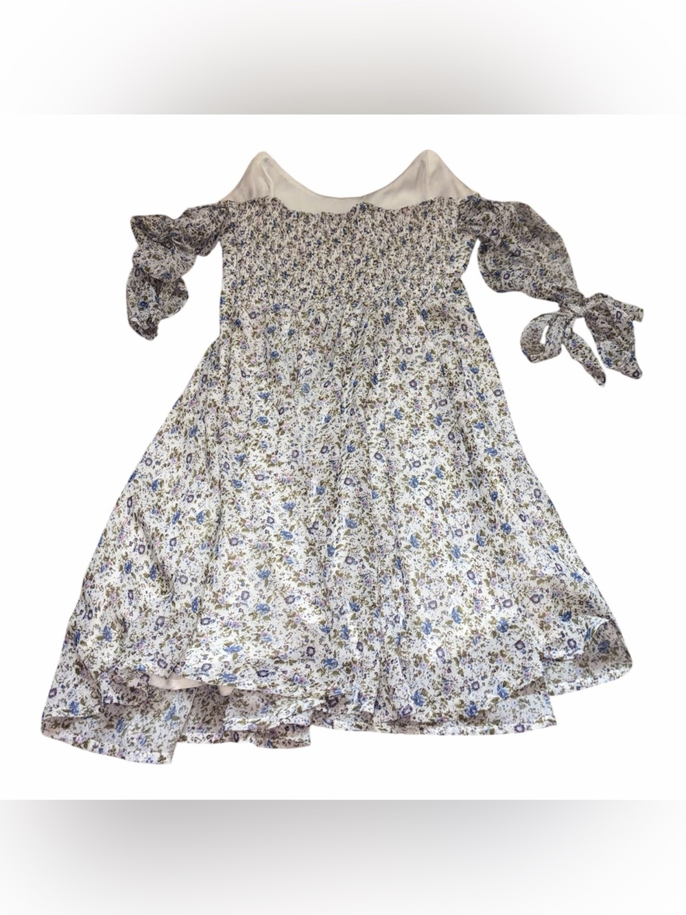 For Love & Lemons Kiss Me Dress Floral Tie Sleeve Mini Blue Ivory Boho M - Picture 4 of 7